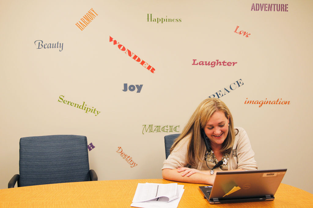 Rachel Bennnett works on her laptop